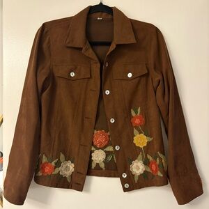 Brown Floral Embroidered Jacket